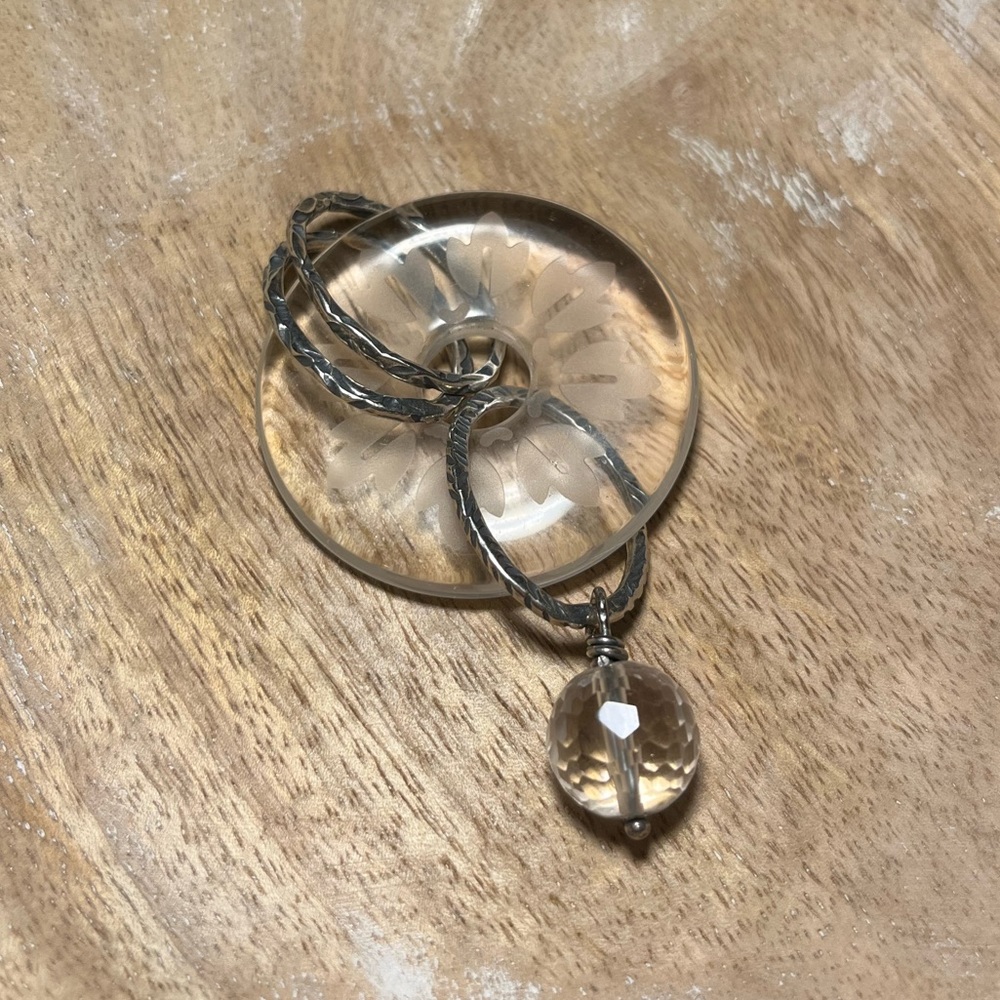 Silpada 925 Sterling Silver Etched Glass Crystal Round Donut Dangle Pendant